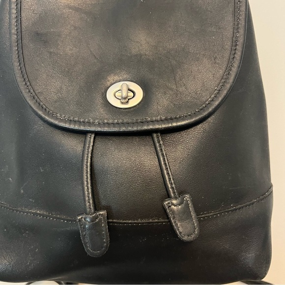 Coach vintage black leather 9960 drawstring flap turn lock silver hardware - Picture 4 of 9